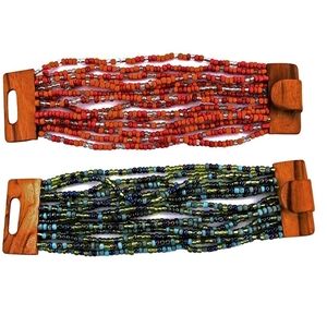 🆕️ Set of 2 Multi Color Seed Beaded Multi Layered Bracelet with Wooden Lock